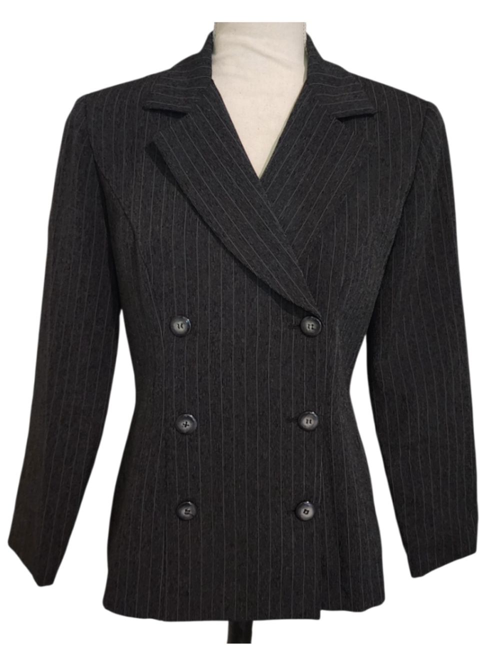 Vintage Y2K Positive Attitude Pinstripe Blazer Charcoal Gray Jacket Women's 8